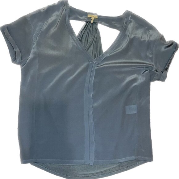 Small size 2 designer Maje Blue-Gray Blouse with open cutout back - Picture 1 of 3